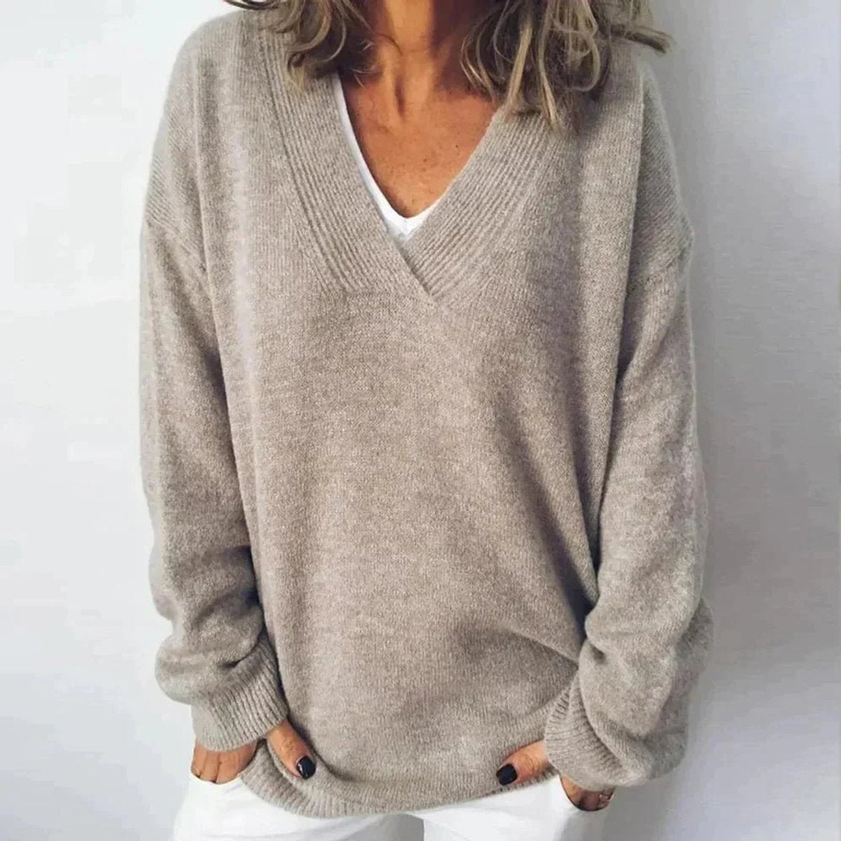 Women's Oversized V-Neck Knit Sweater