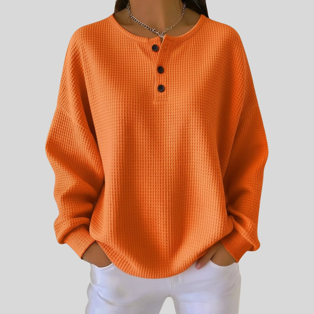 Women's Waffle Knit Henley Pullover Sweater