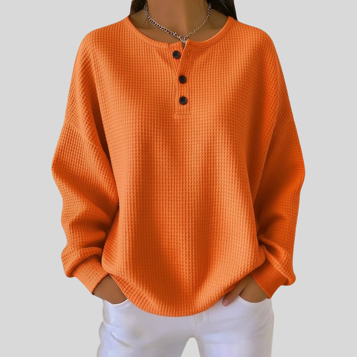 Women's Waffle Knit Henley Pullover Sweater