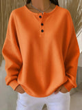 Women's Waffle Knit Henley Pullover Sweater - Orange