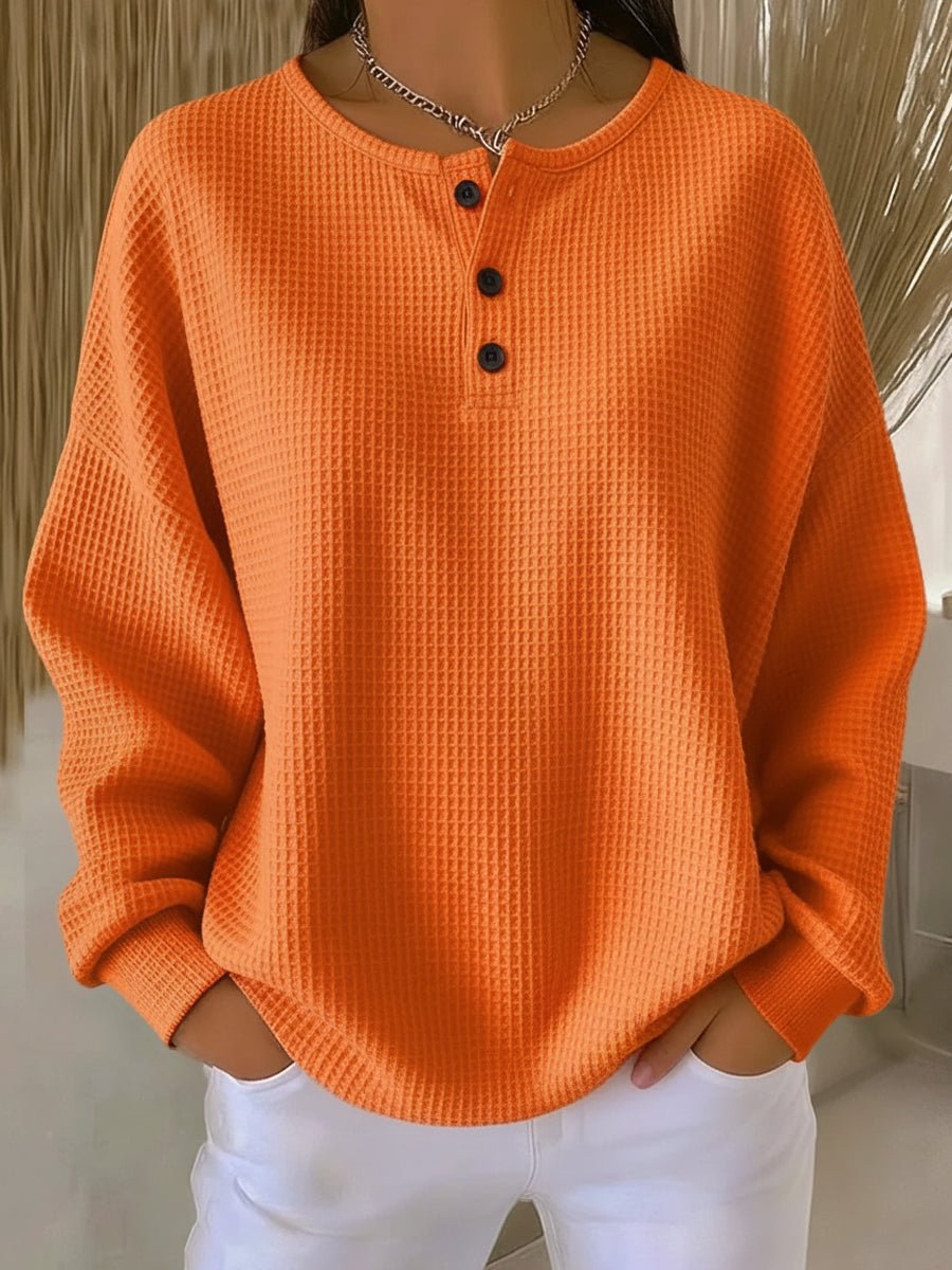 Women's Waffle Knit Henley Pullover Sweater