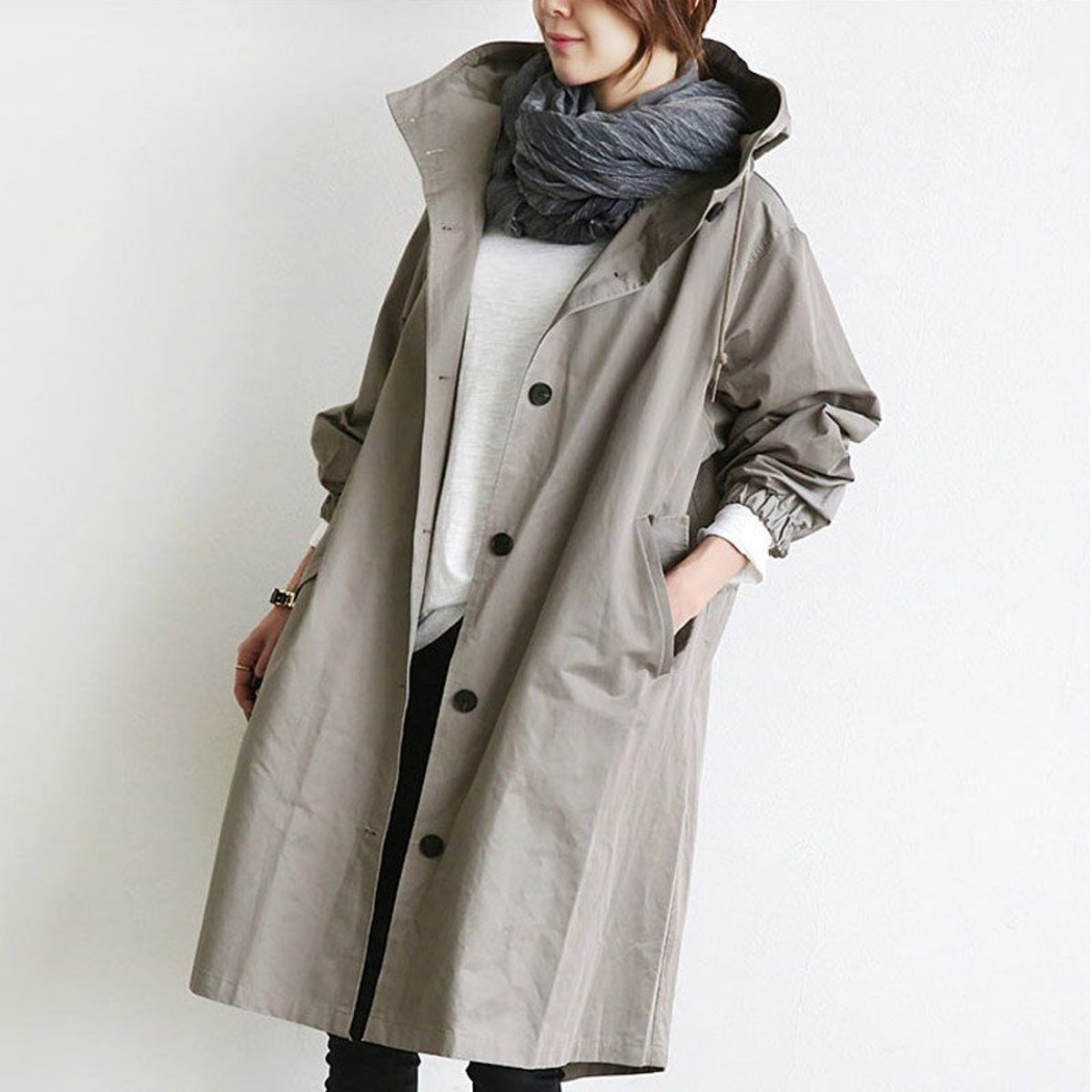 Women's Oversized Water-Resistant Button-Front Trench Coat