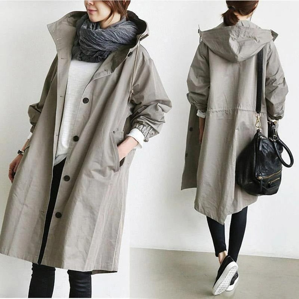 Women's Oversized Water-Resistant Button-Front Trench Coat