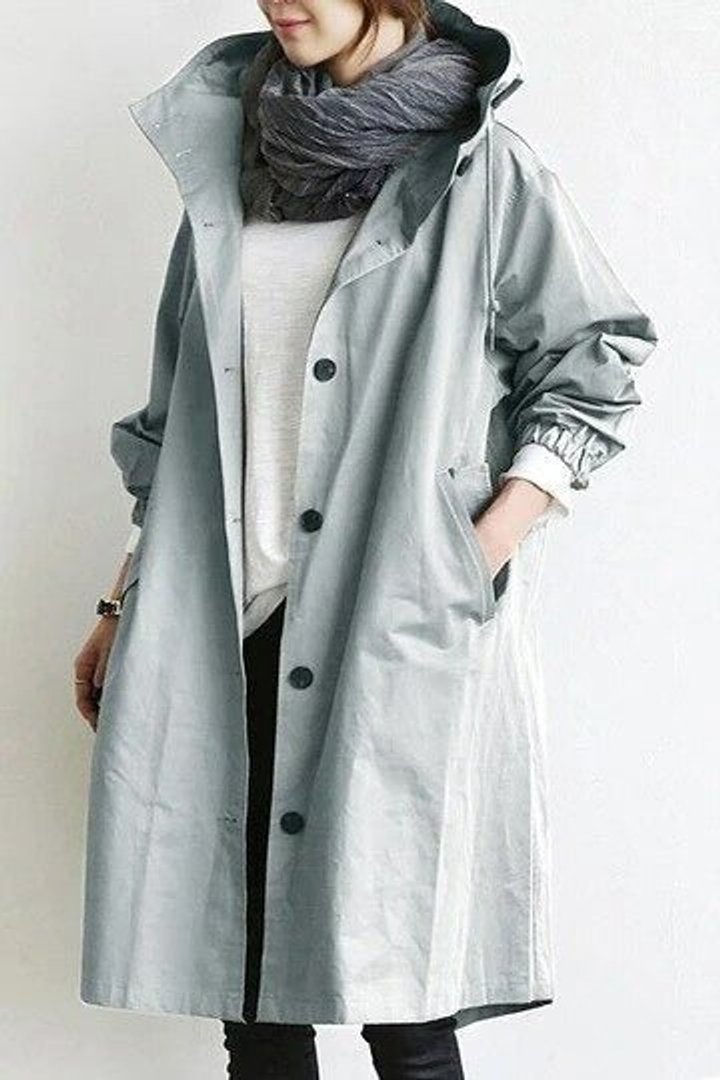 Women's Oversized Water-Resistant Button-Front Trench Coat - Sky Blue
