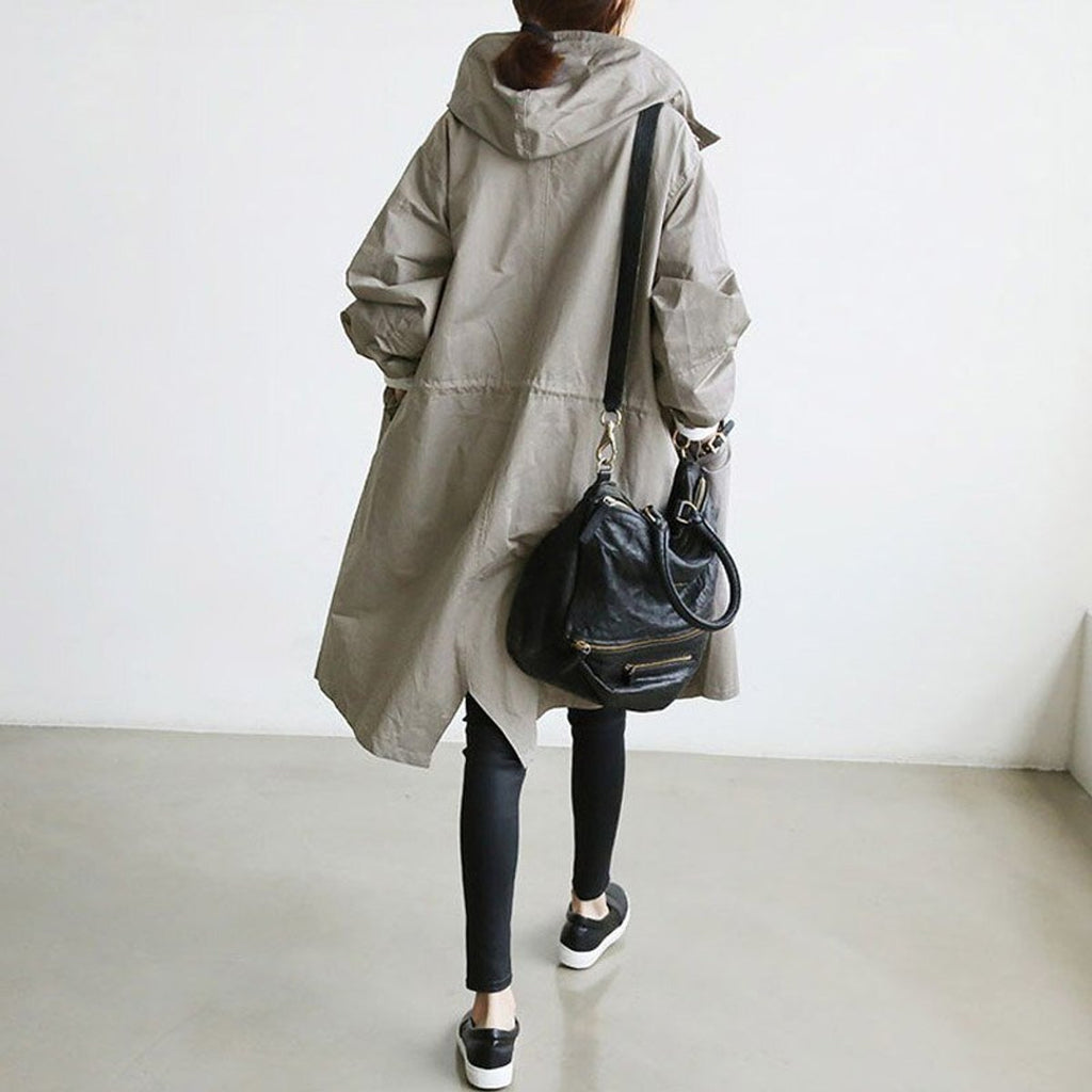 Women's Oversized Water-Resistant Button-Front Trench Coat