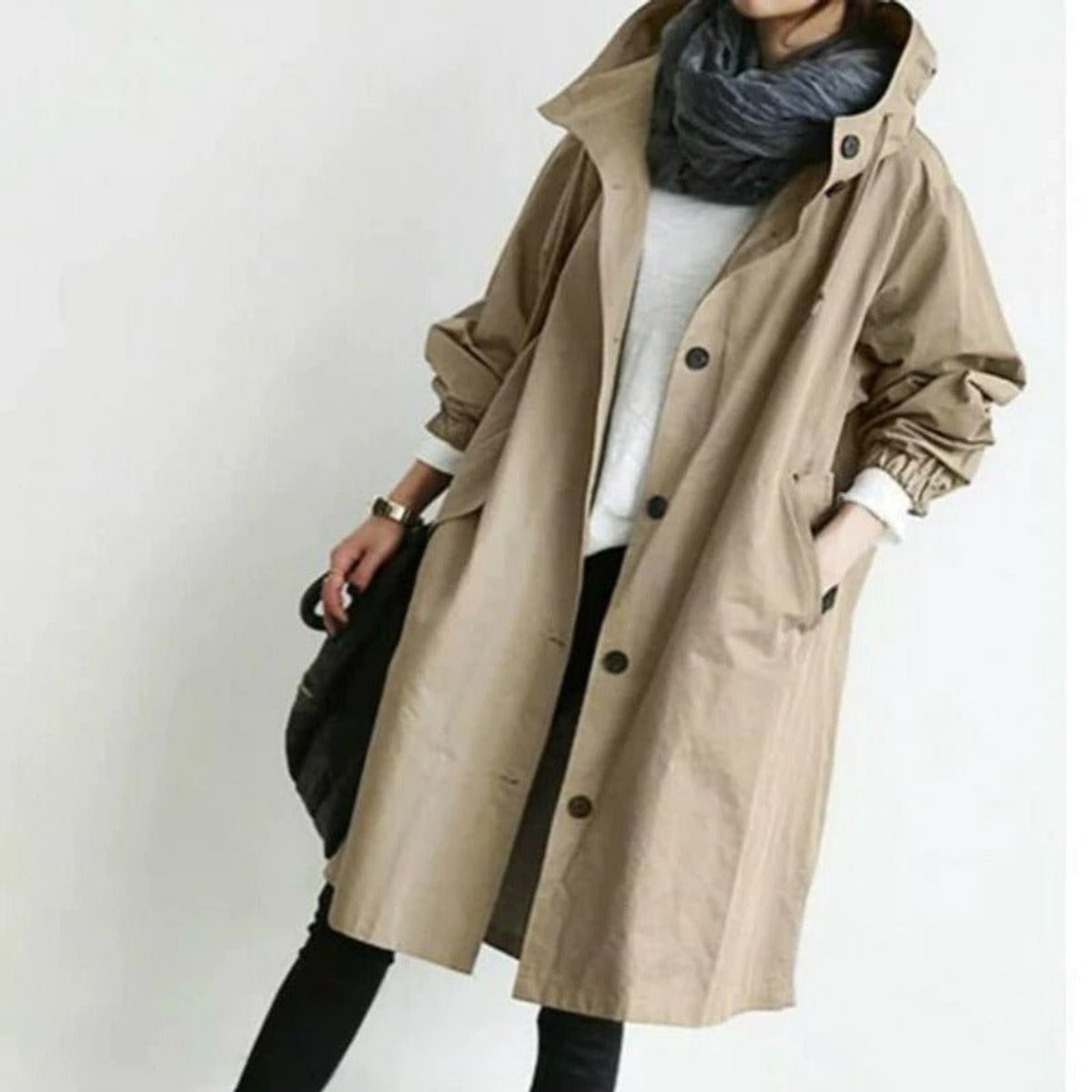 Women's Oversized Water-Resistant Button-Front Trench Coat - Brown