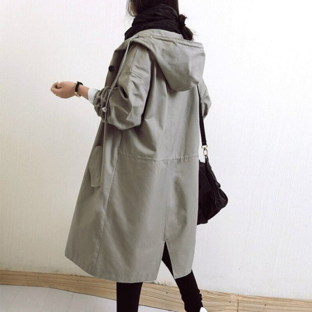 Women's Oversized Water-Resistant Button-Front Trench Coat