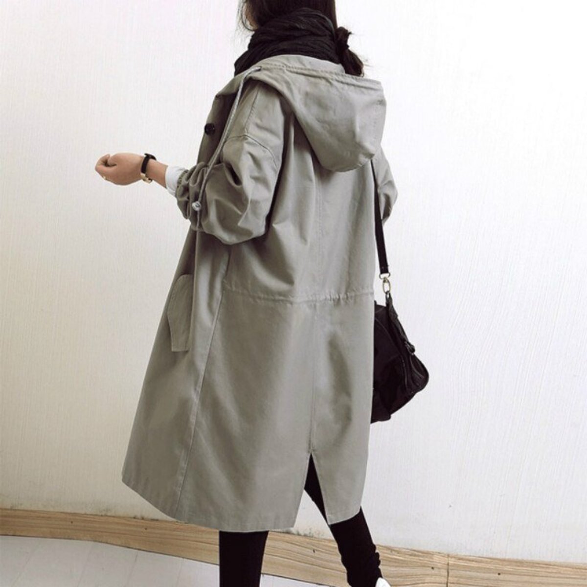 Women's Oversized Water-Resistant Button-Front Trench Coat