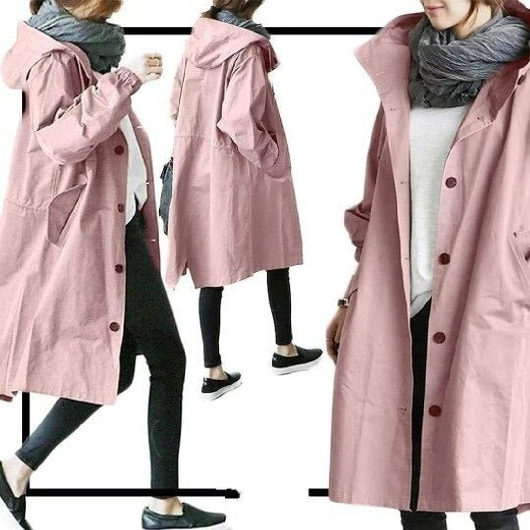 Women's Oversized Water-Resistant Button-Front Trench Coat - Pink