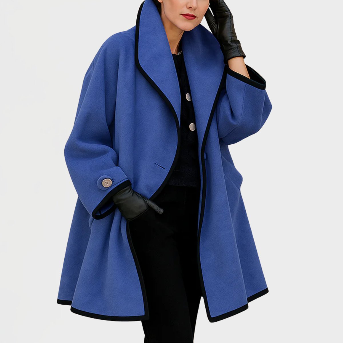 Women's Oversized Wool-Blend Contrast-Trim Coat