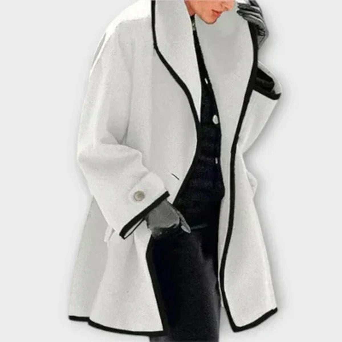 Women's Oversized Wool-Blend Contrast-Trim Coat - White
