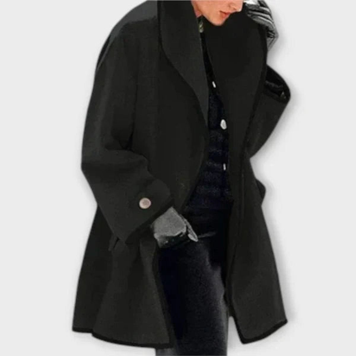 Women's Oversized Wool-Blend Contrast-Trim Coat - Black