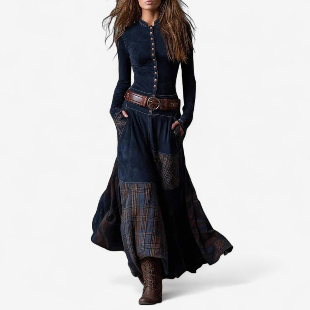 Women's Plaid Patchwork Maxi Dress