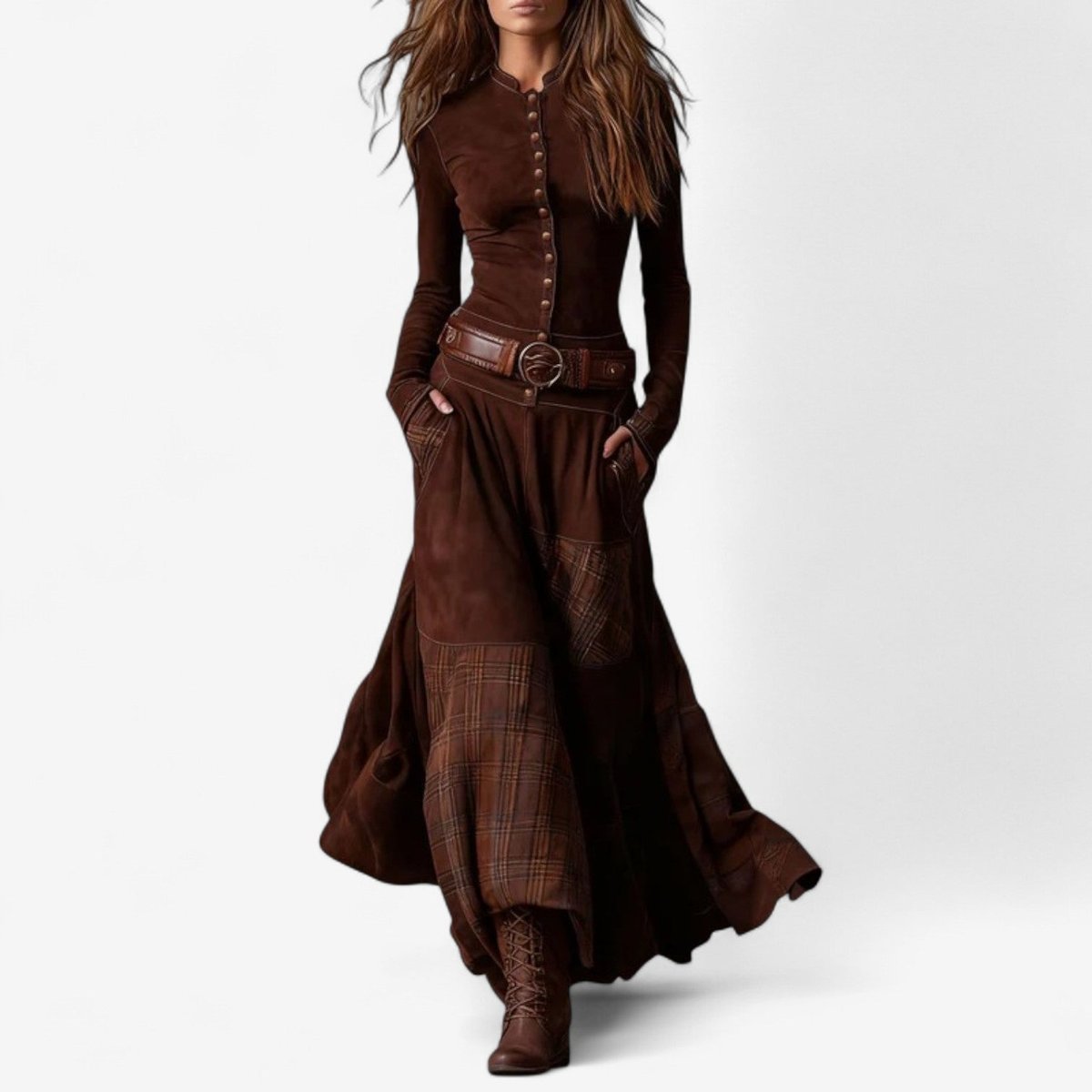 Women's Plaid Patchwork Maxi Dress