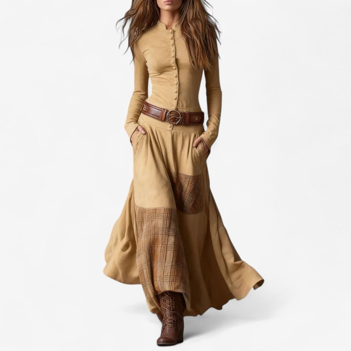 Women's Plaid Patchwork Maxi Dress