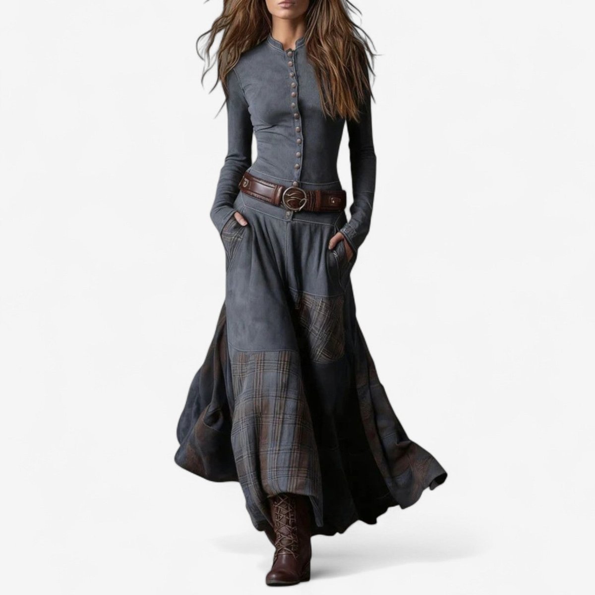 Women's Plaid Patchwork Maxi Dress