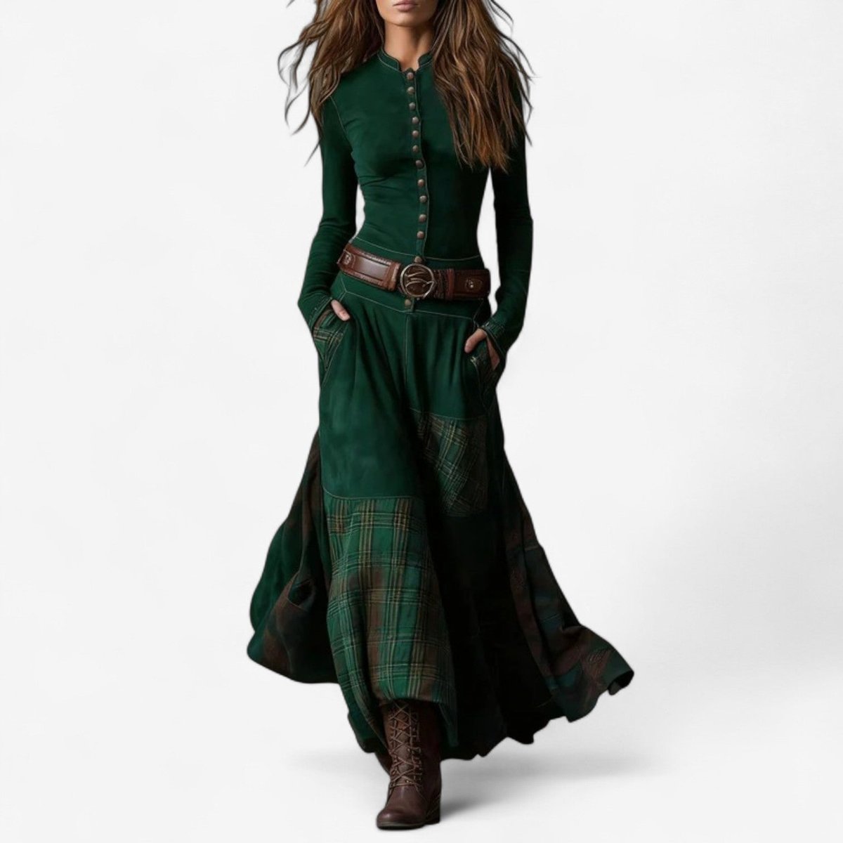 Women's Plaid Patchwork Maxi Dress