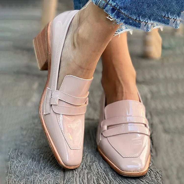 Women's Patent Leather Block Heel Loafers