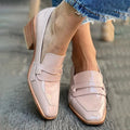 Women's Patent Leather Block Heel Loafers - Pink