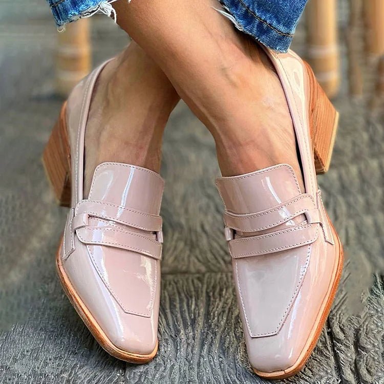 Women's Patent Leather Block Heel Loafers