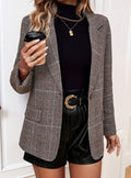 Women's Plaid Long-Sleeve Tailored Blazer - Coffee