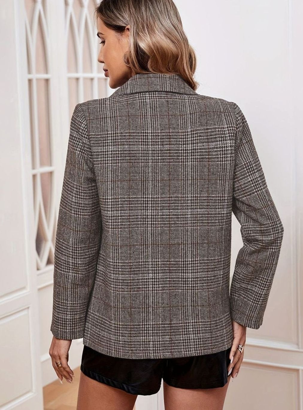 Women's Plaid Long-Sleeve Tailored Blazer