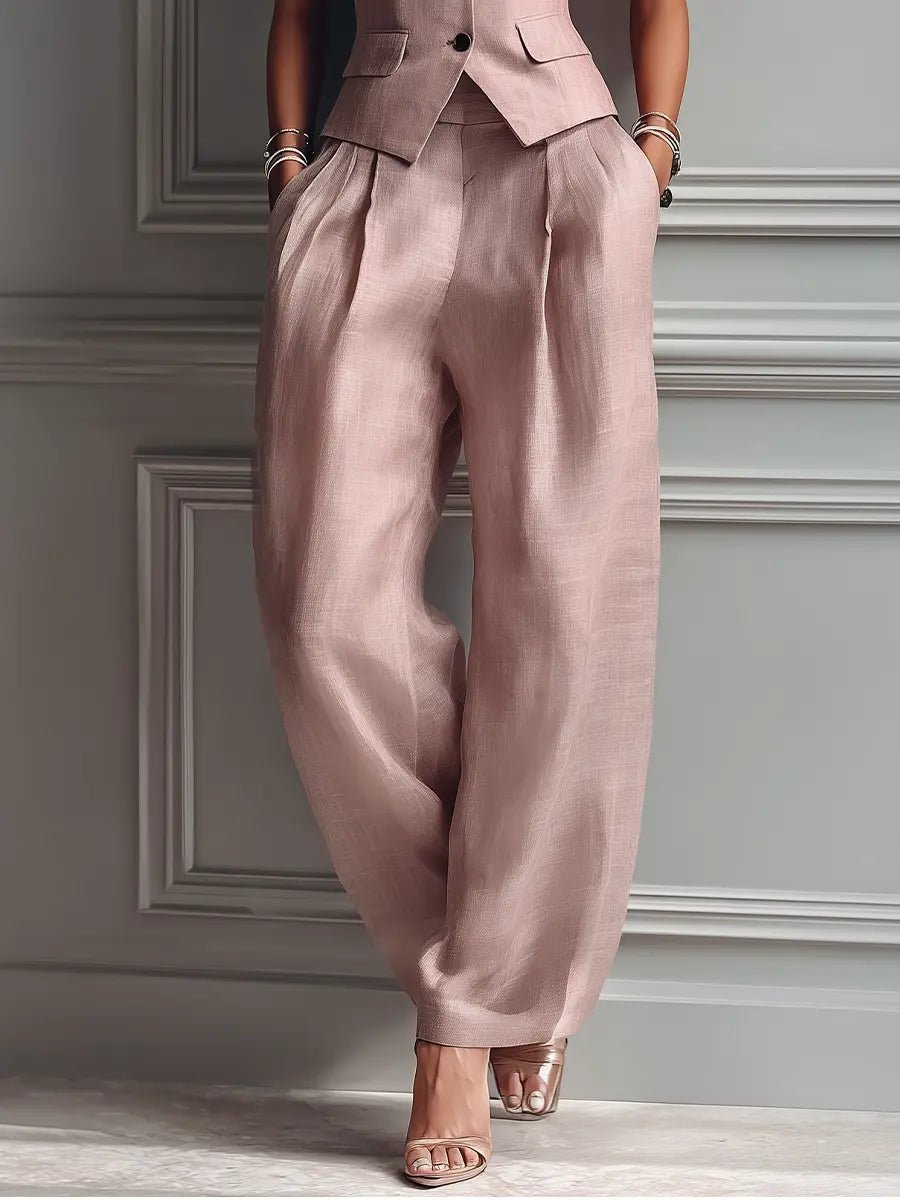 Women's Pleated Linen Vest and Pants Set