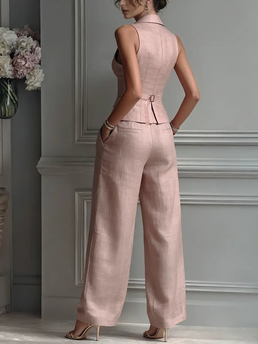 Women's Pleated Linen Vest and Pants Set