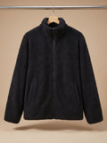Women's Plush Fleece Full-Zip Jacket with High Collar - Black