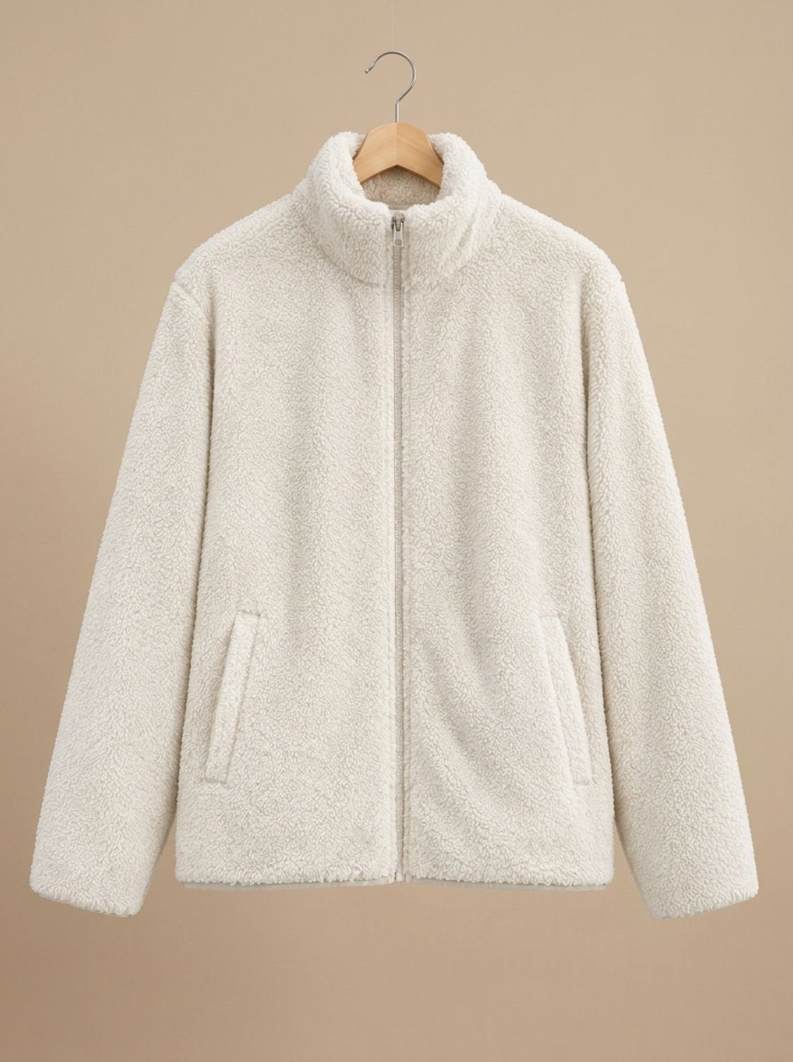 Women's Plush Fleece Full-Zip Jacket with High Collar - White