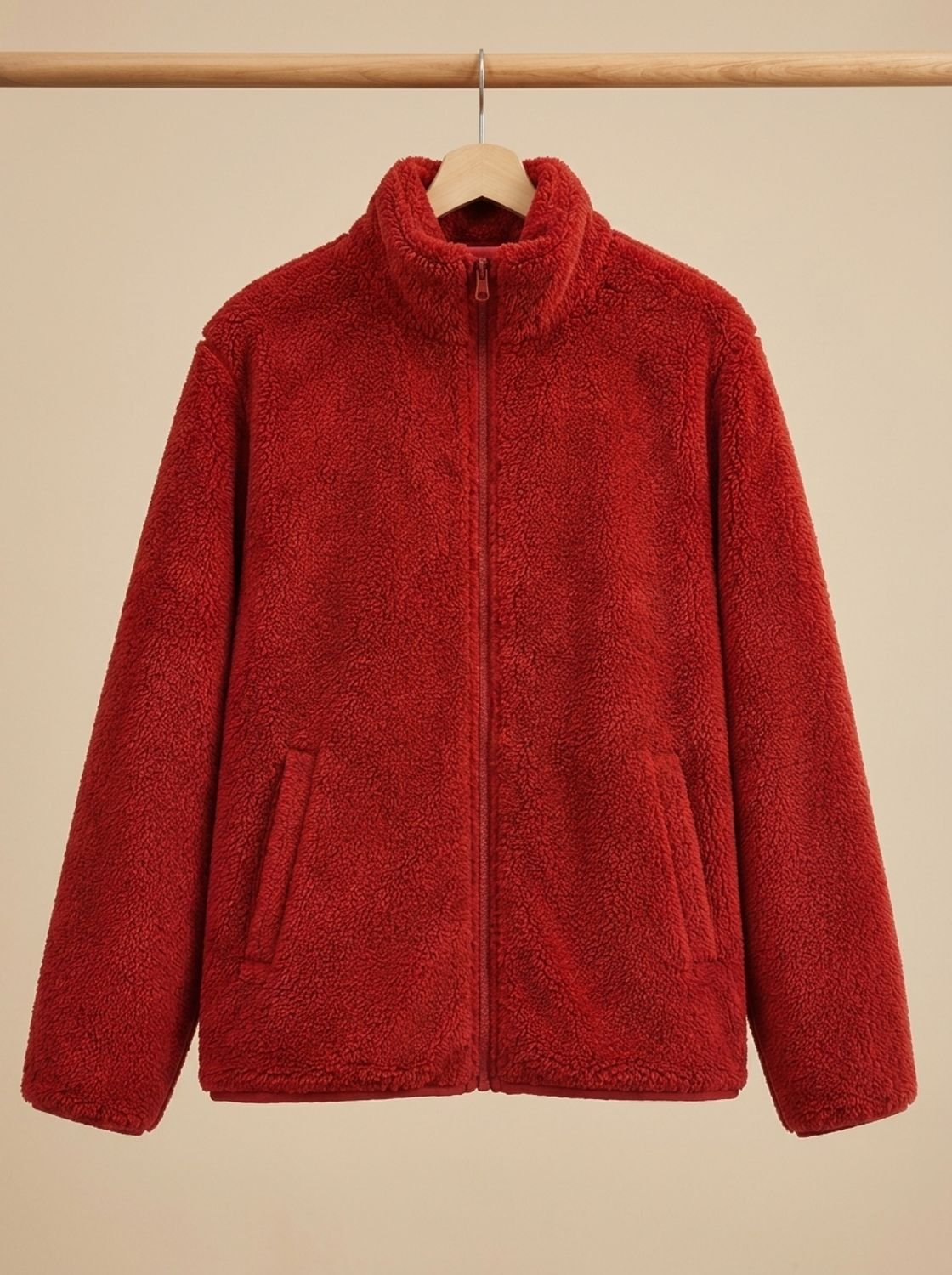 Women's Plush Fleece Full-Zip Jacket with High Collar - Coral