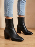 Women's Pointed Toe Chunky Block Heel Ankle Boots - Black