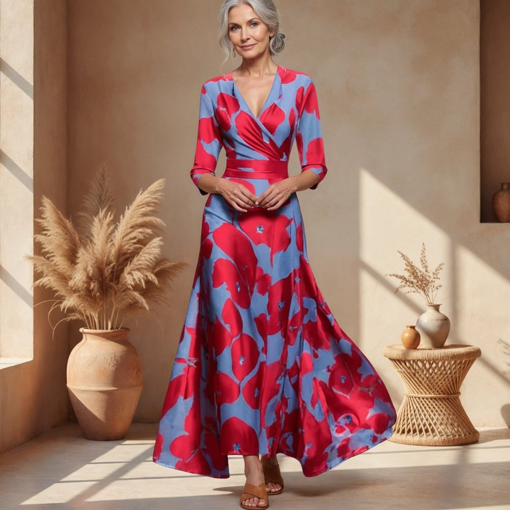 Women's Printed 3/4 Sleeve Wrap Dress