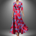 Women's Printed 3/4 Sleeve Wrap Dress - Red