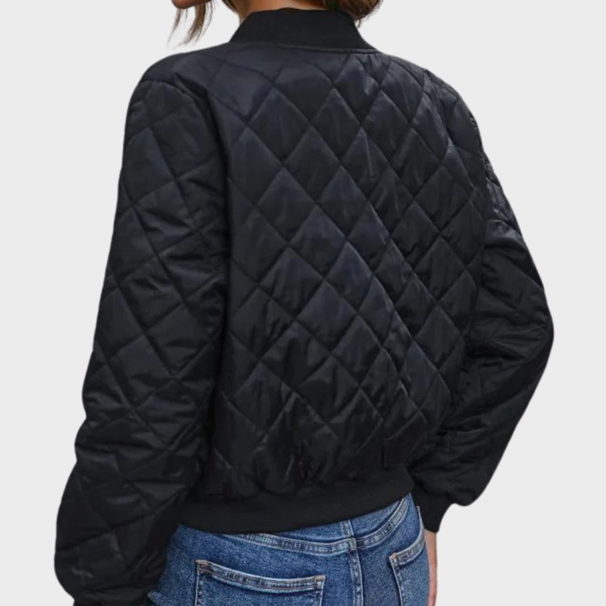 Women's Quilted Diamond-Stitch Cropped Bomber Jacket