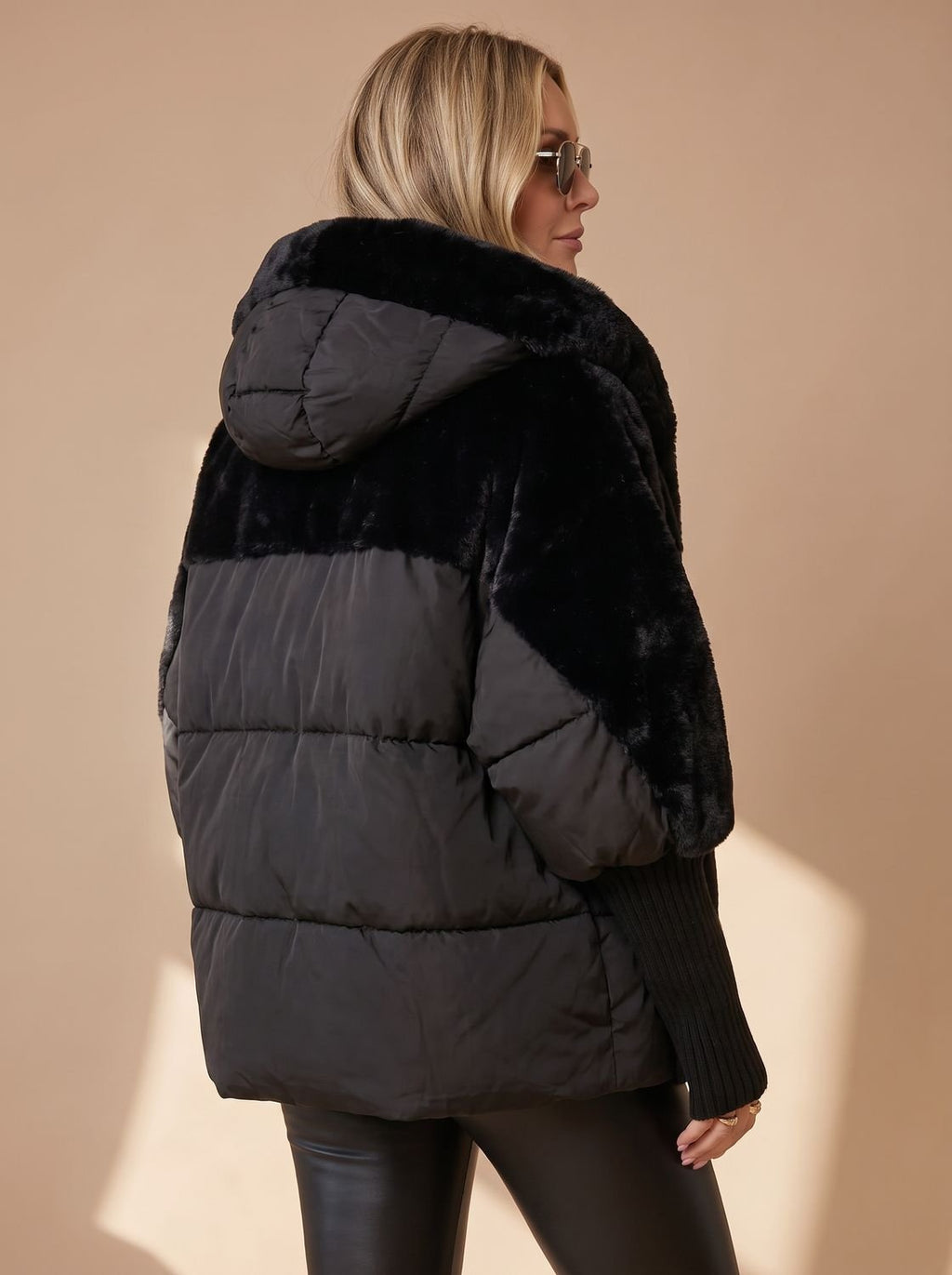 Women's Short Quilted Puffer Jacket with Faux-Fur Hood