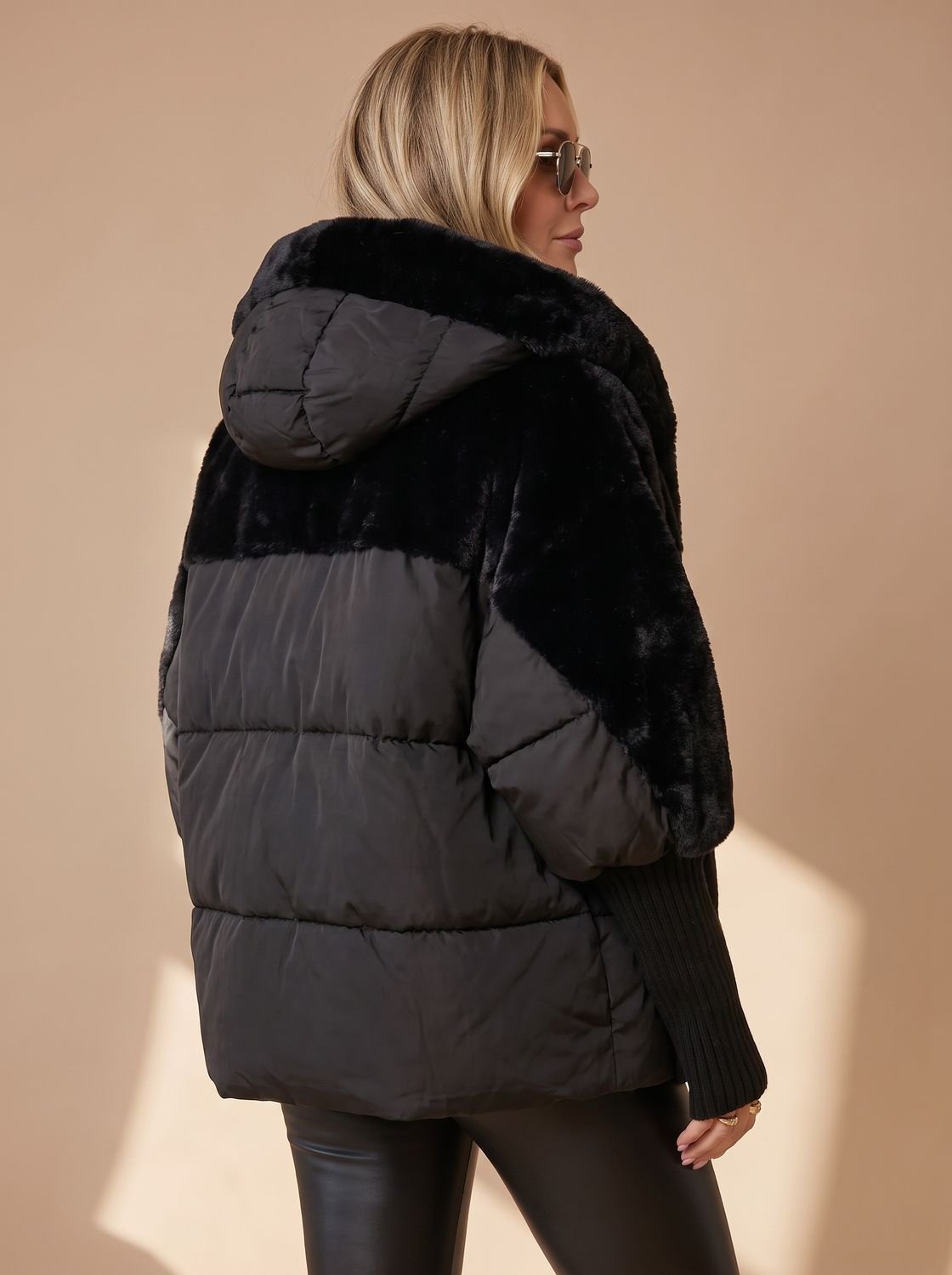 Women's Short Quilted Puffer Jacket with Faux-Fur Hood