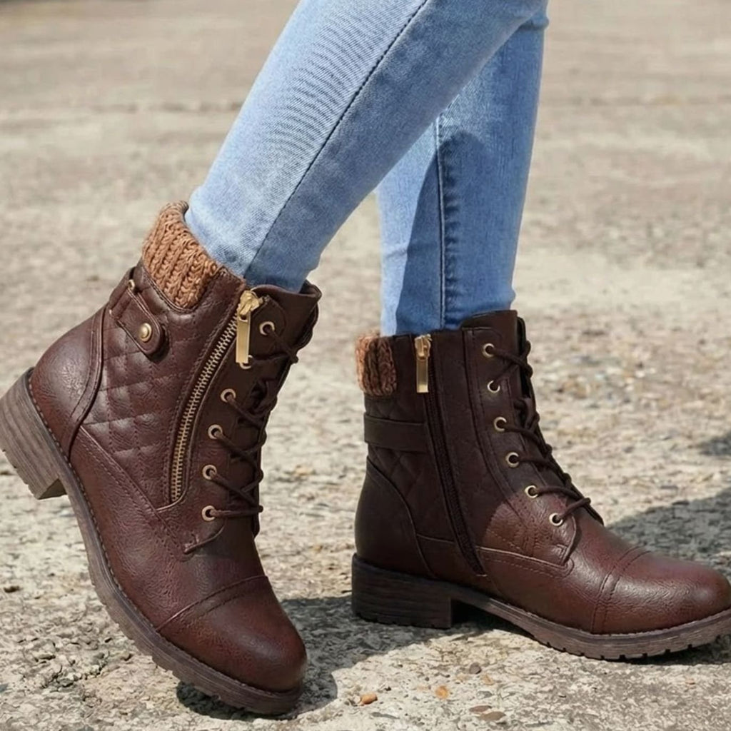 Women's Quilted Faux Leather Knit-Cuff Ankle Boots