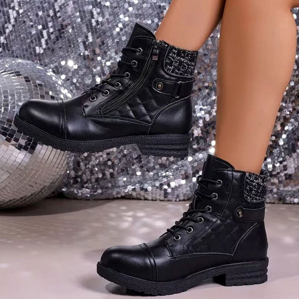 Women's Quilted Faux Leather Knit-Cuff Ankle Boots