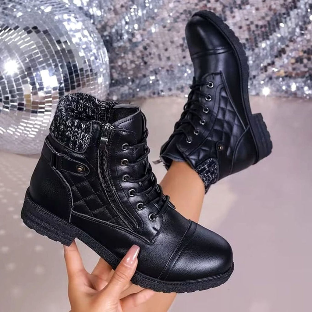 Women's Quilted Faux Leather Knit-Cuff Ankle Boots