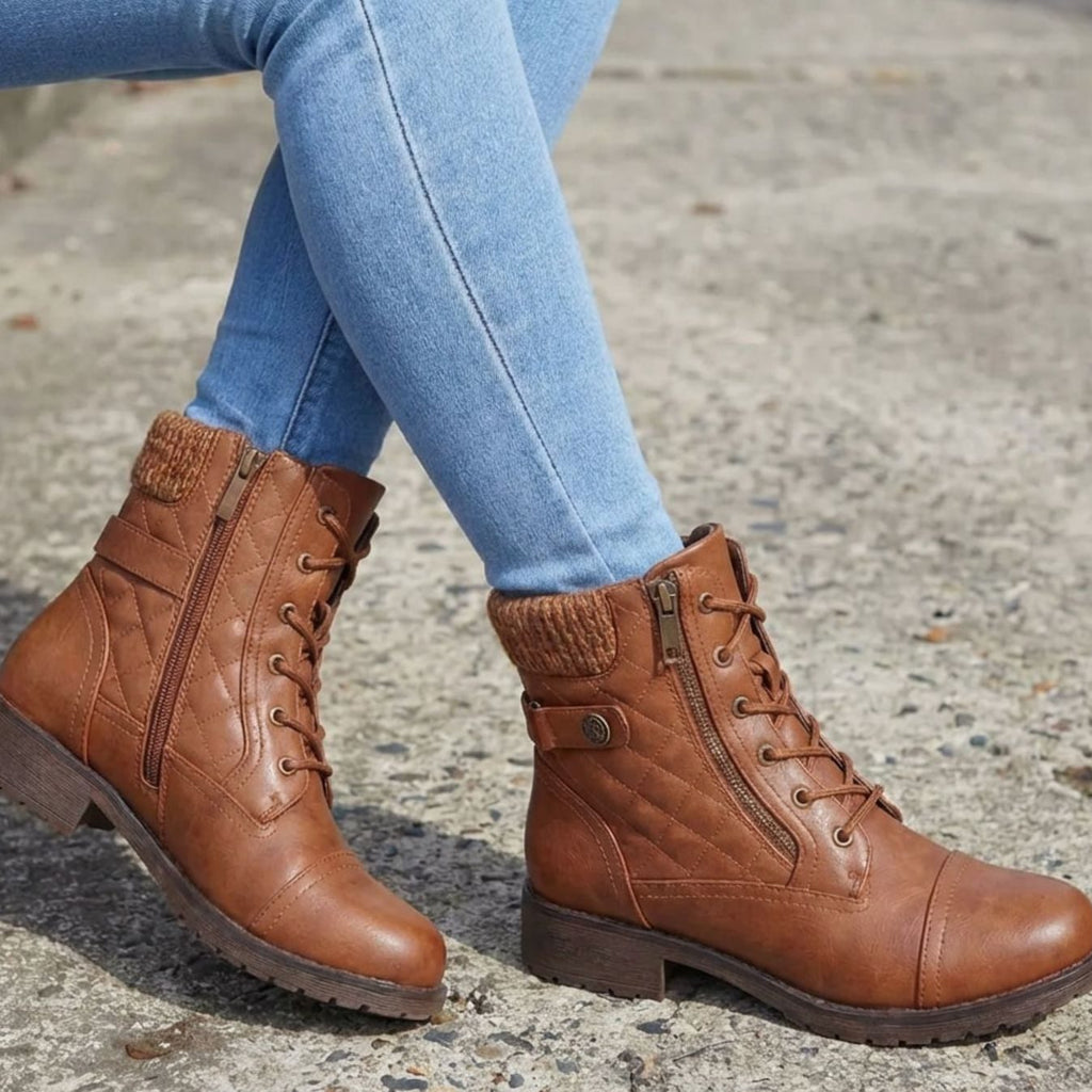 Women's Quilted Faux Leather Knit-Cuff Ankle Boots