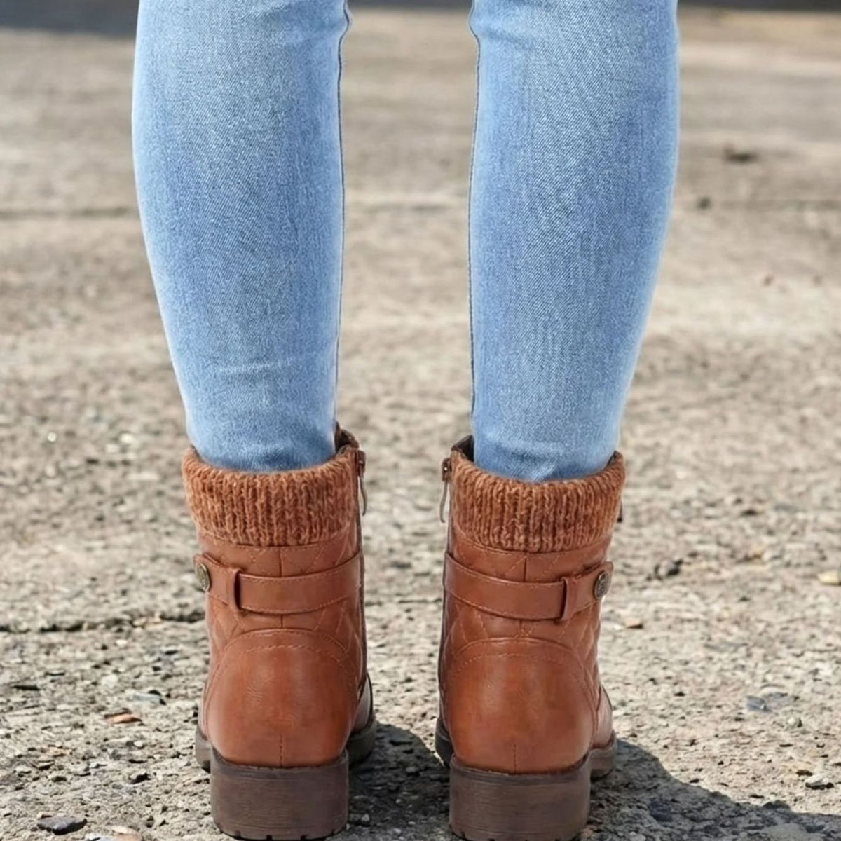 Women's Quilted Faux Leather Knit-Cuff Ankle Boots