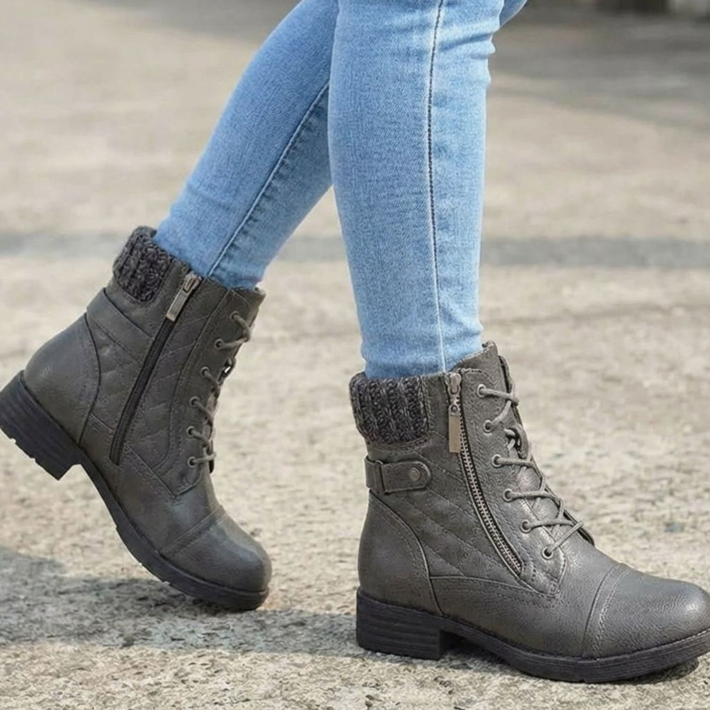Women's Quilted Faux Leather Knit-Cuff Ankle Boots