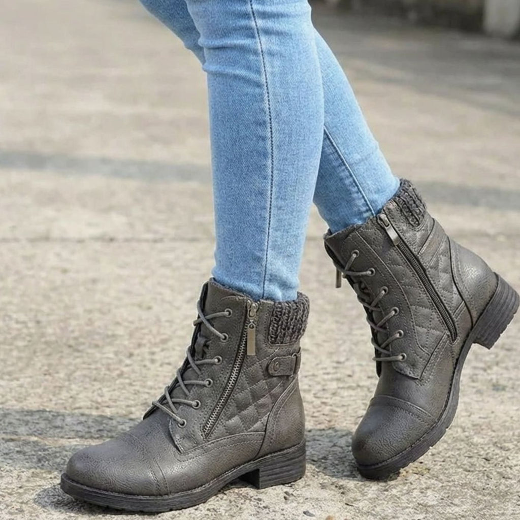 Women's Quilted Faux Leather Knit-Cuff Ankle Boots