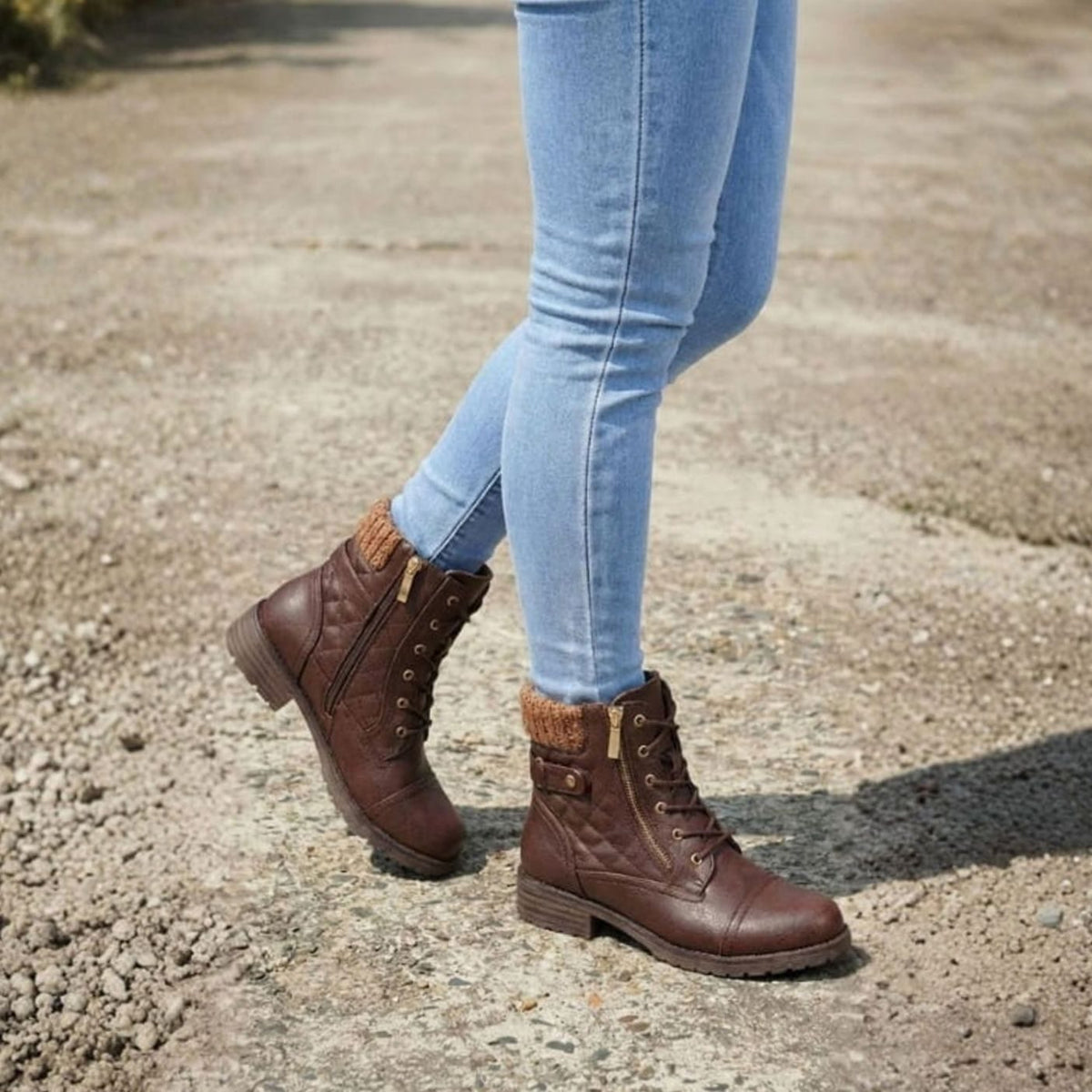 Women's Quilted Faux Leather Knit-Cuff Ankle Boots