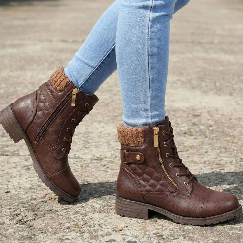 Women's Quilted Faux Leather Knit-Cuff Ankle Boots