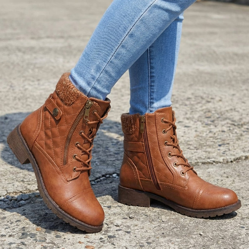 Women's Quilted Lace-Up Side Zip Ankle Boots