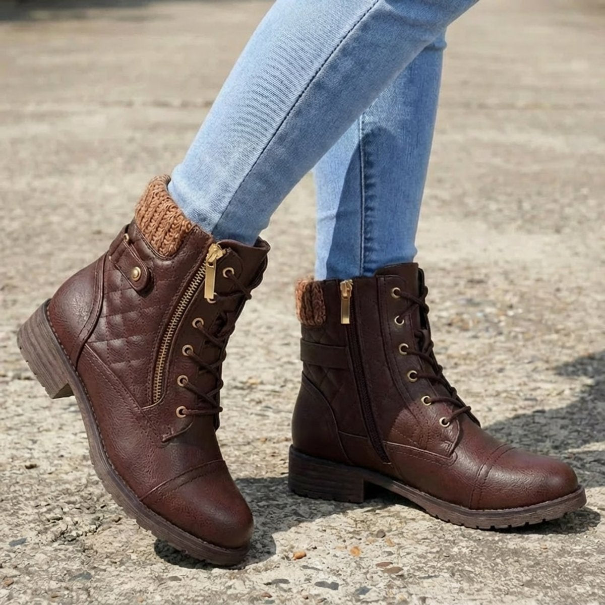 Women's Quilted Lace-Up Side Zip Ankle Boots