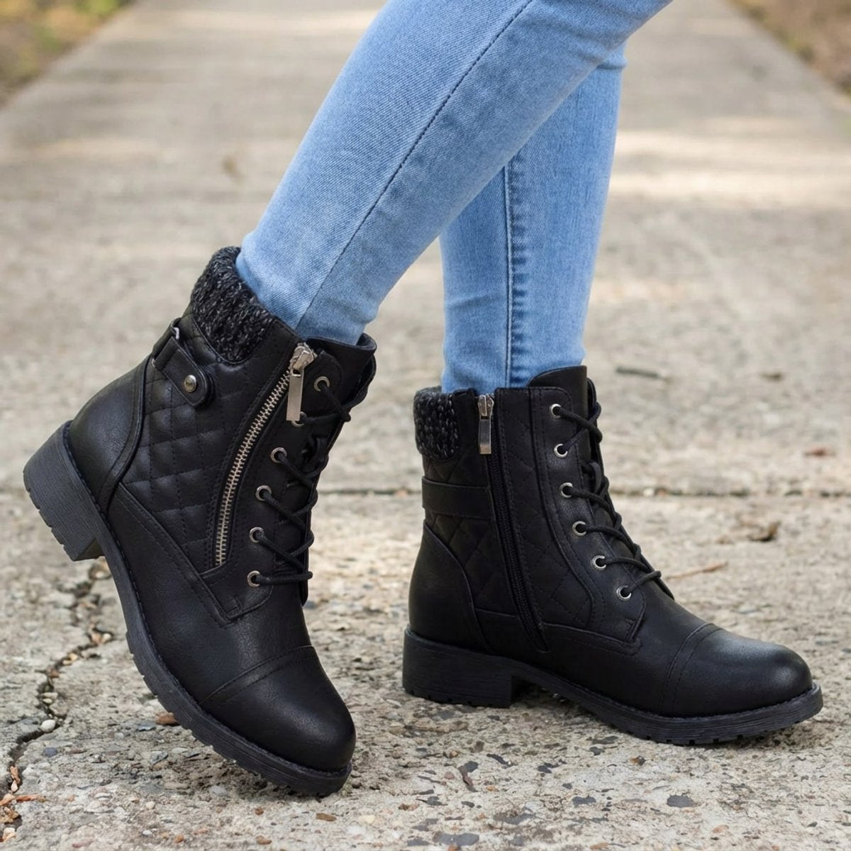 Women's Quilted Lace-Up Side Zip Ankle Boots