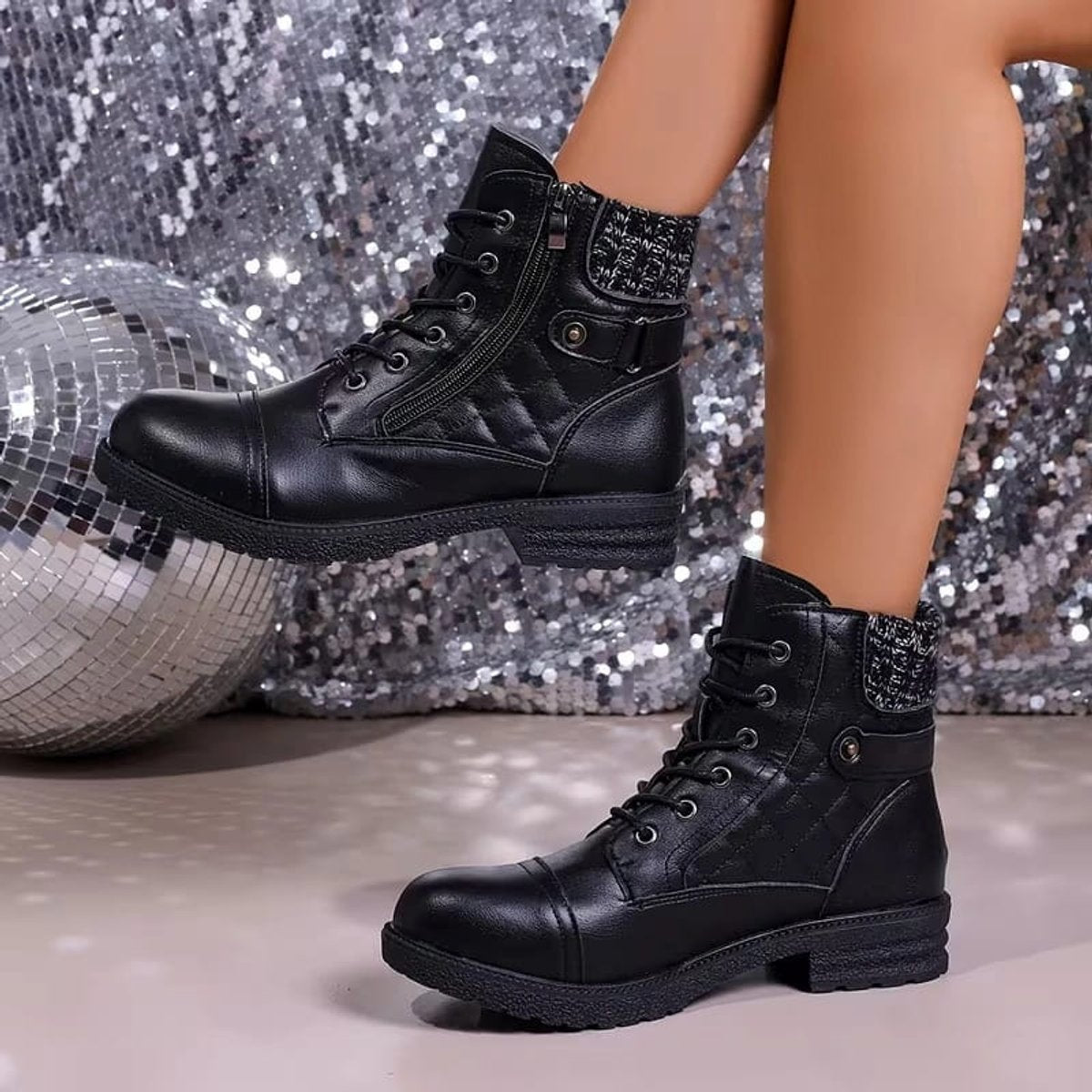 Women's Quilted Lace-Up Side Zip Ankle Boots